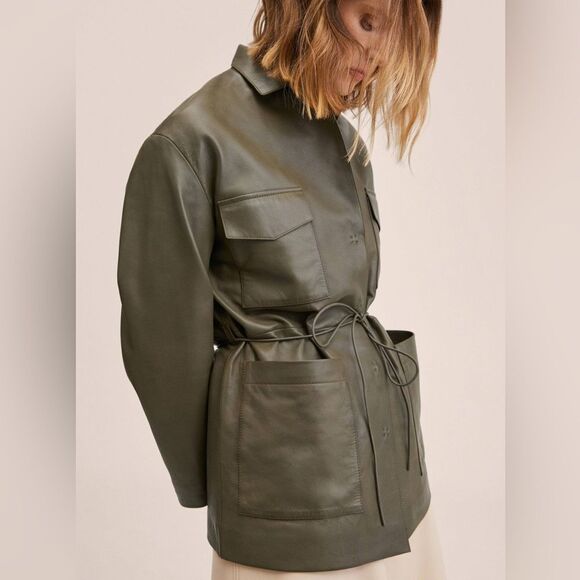 Mango Leather Military Belted Jacket similar to Toteme Jacket - Picture 1 of 8